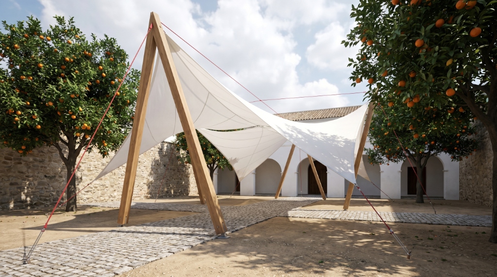 Estructura de sombra modular para patios escolares y centros educativos